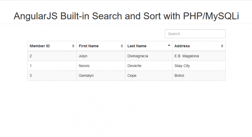 Search and Sort using AngularJS