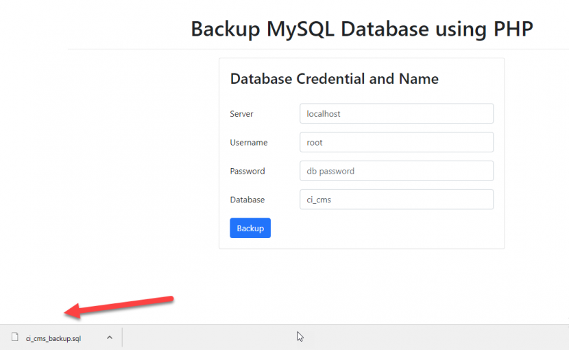 backup database in php