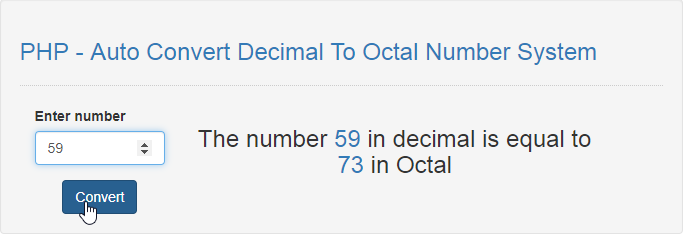 convert decimal to octal number system in php