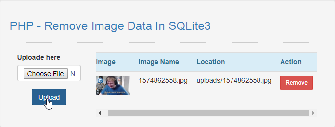 Remove Image Data In SQLite3 using PHP