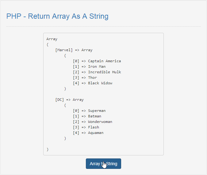 return array as a string in php