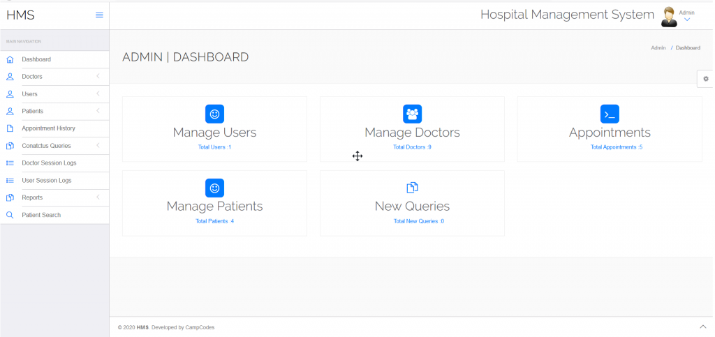 online hospital management system admin dashboard