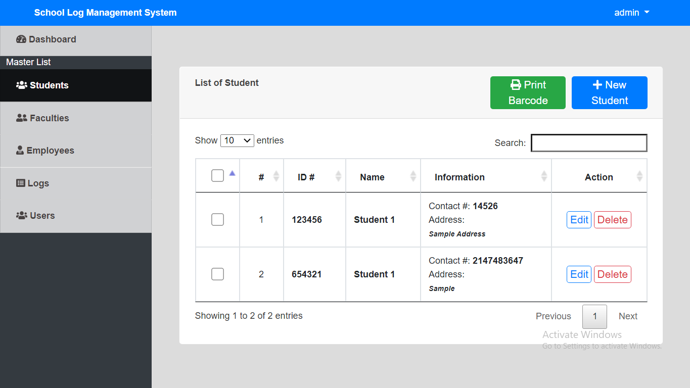 school log management system php free download