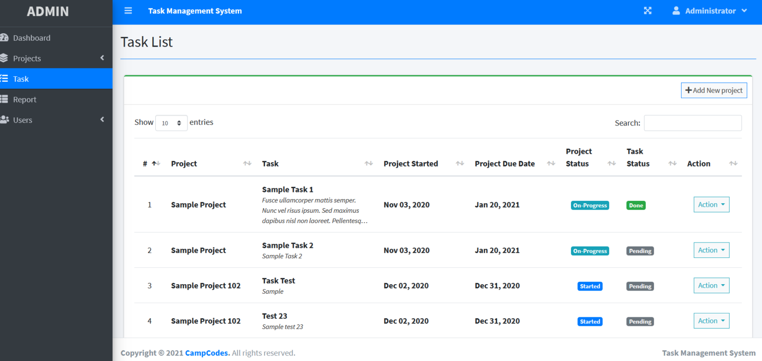Complete Task Management System In PHP MySQL Free Source Code | Campcodes