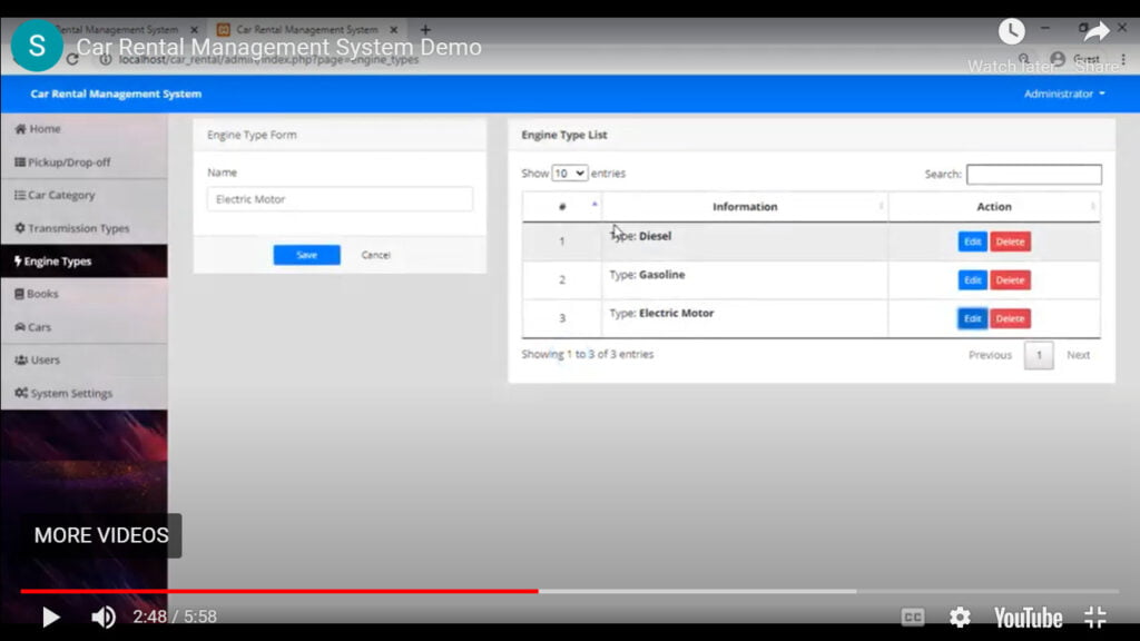 engine type admin