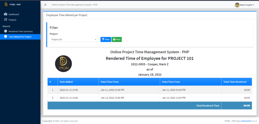Online Project Time Management System In PHP MySQL | Campcodes