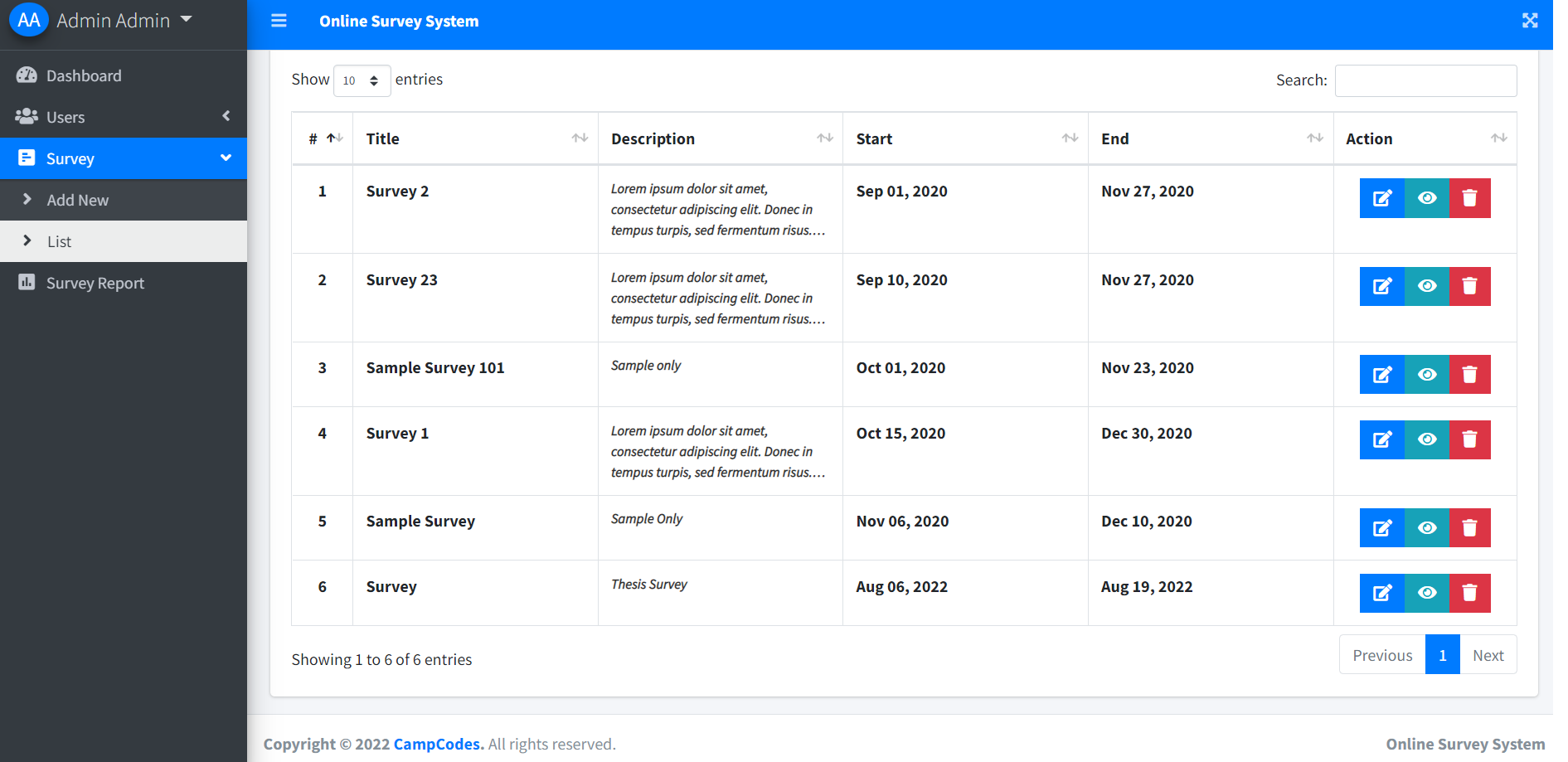 Online Survey System In PHP MySQL Free Download Source Code | Campcodes