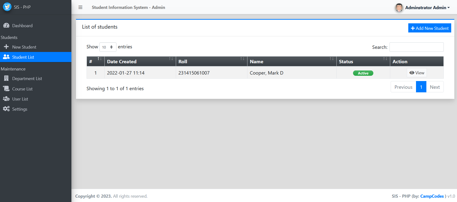 Simple Student Information System In PHP MySQL Free Source Code | Campcodes